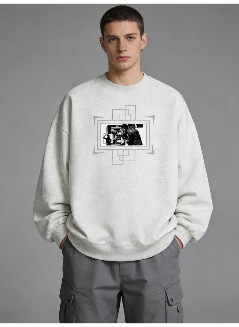 retro photo graphic T-neck sweatshirt | Unisex oversized pullover, retro casual and street style - Image 2